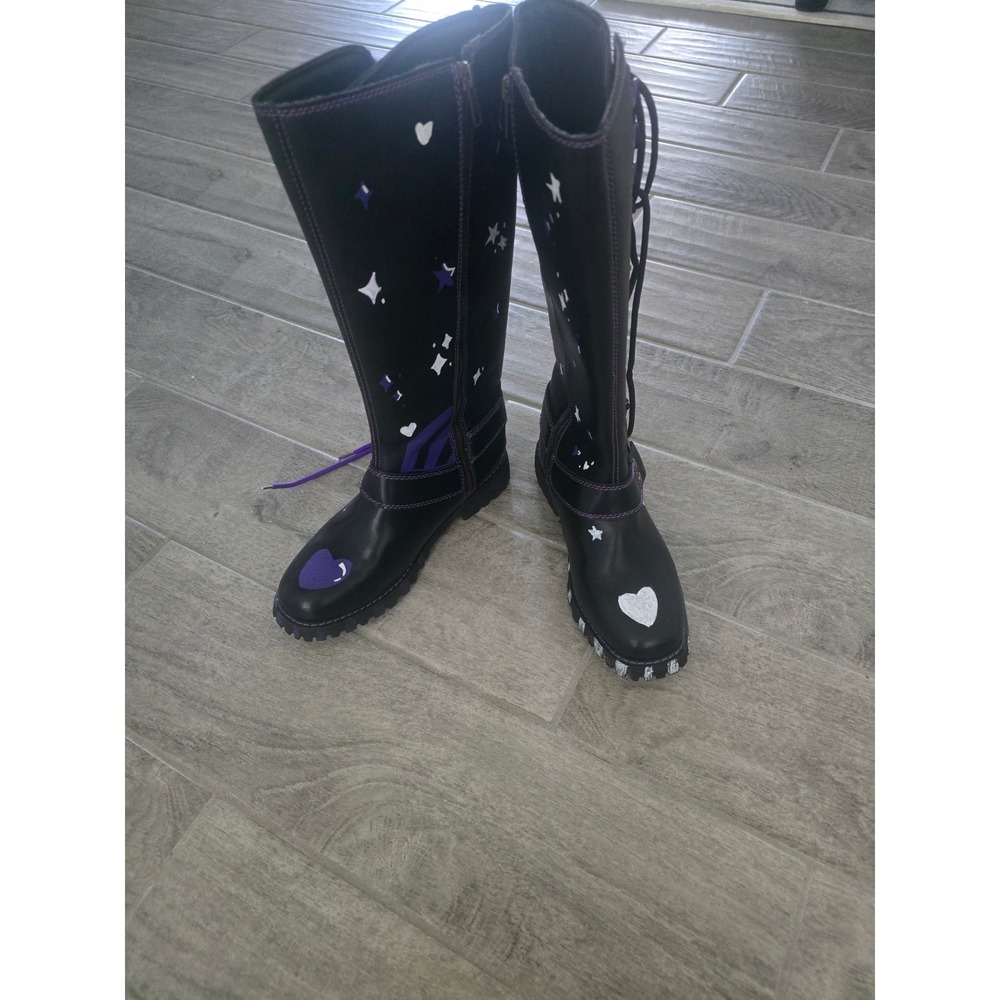 Dream Apparel Black Purple Tall Combat Boots Goth Biker Painted Size 8 Moto